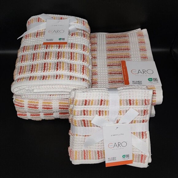Caro Home 8pc Striped Multicolor Cotton Towel Set 2 Bath 2Hand 4Tip Quick Drying - Picture 1 of 10